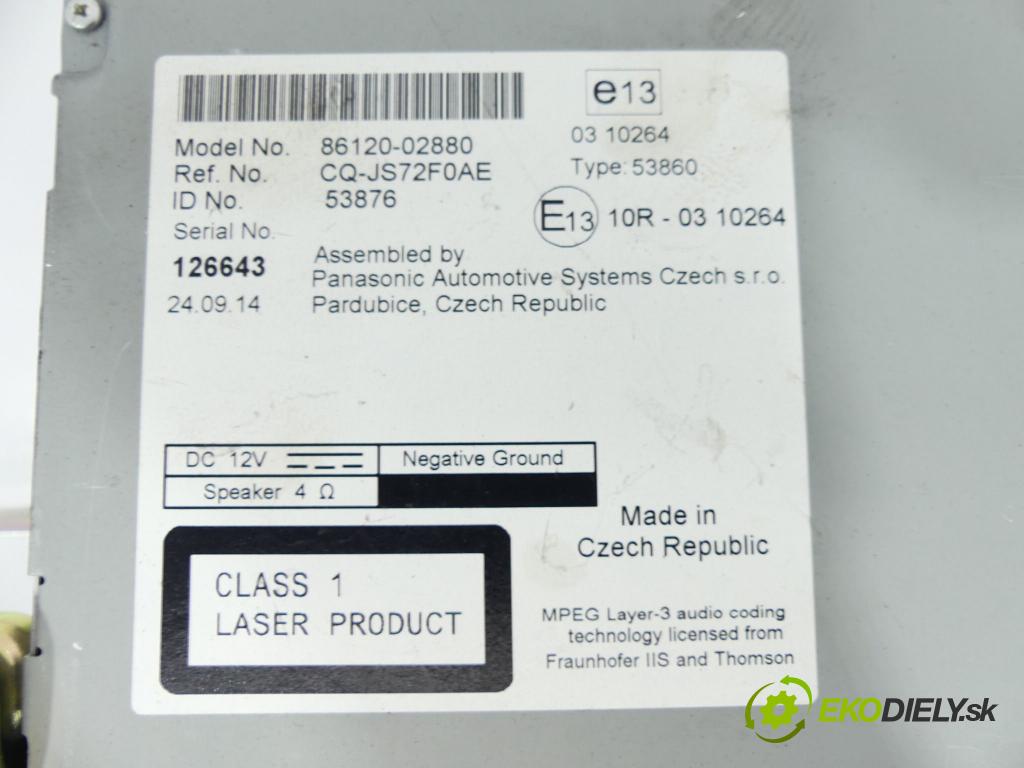 Toyota Auris II 2012-2018 1.4 D4D 90 HP  66 kW 1400 cm3  RADIO  (Audio zariadenia)