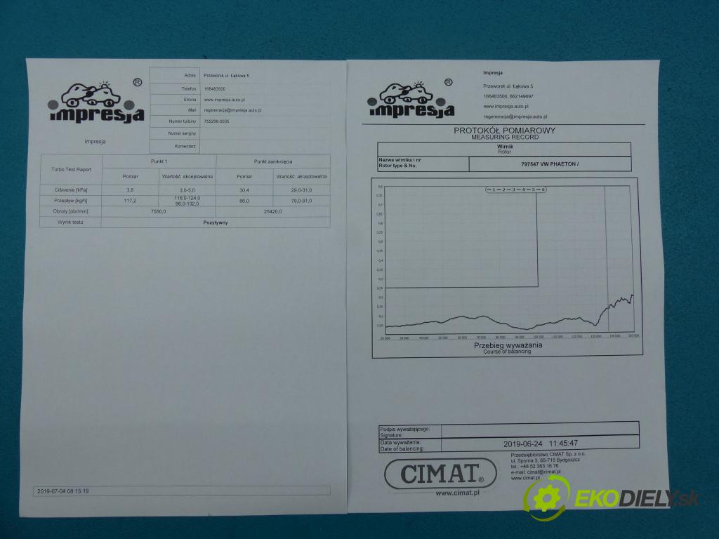 Vw Phaeton 5.0 TDI V10 313 HP automatic 230 kW 4921 cm3  Turbodúchadlo,turbo 755298-5 (Turbodúchadlá (kompletné))