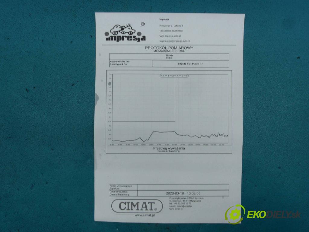 Fiat Punto II 1999-2010 1.9 JTD 80 HP manual 59 kW 1910 cm3  Turbodúchadlo,turbo VL200010 (Turbodúchadlá (kompletné))