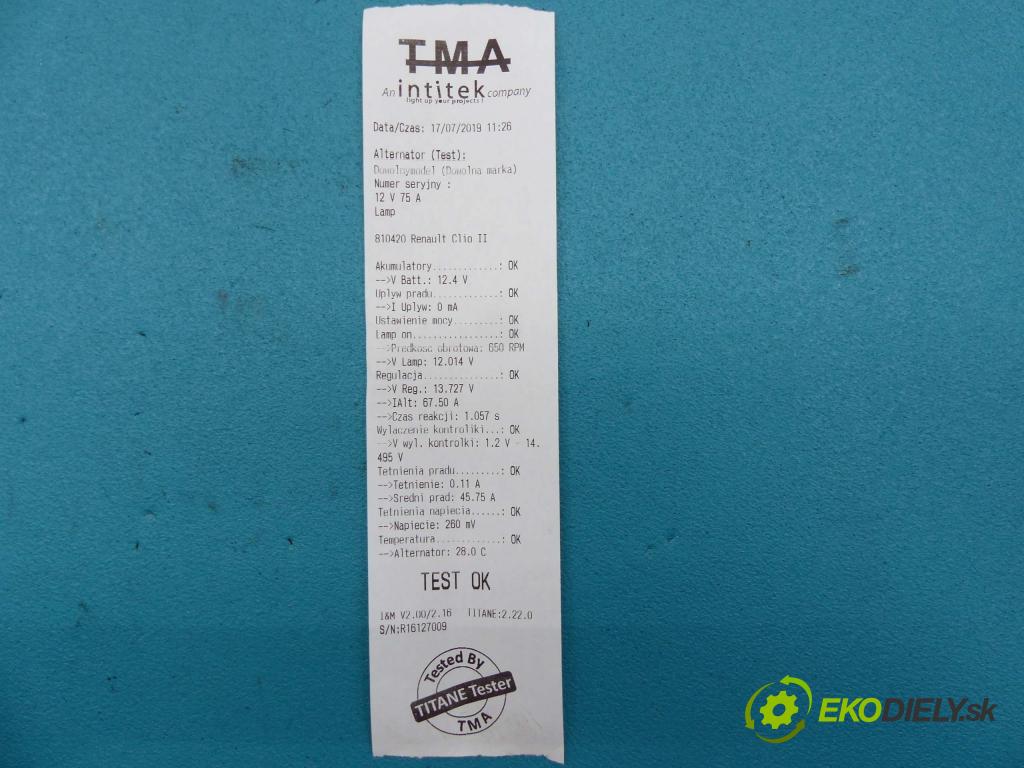 Renault Clio II 1998-2012 1.6 8V - 90 hp manual 66 kW 1600 cm3  Alternátor 7700870279 (Alternátory)