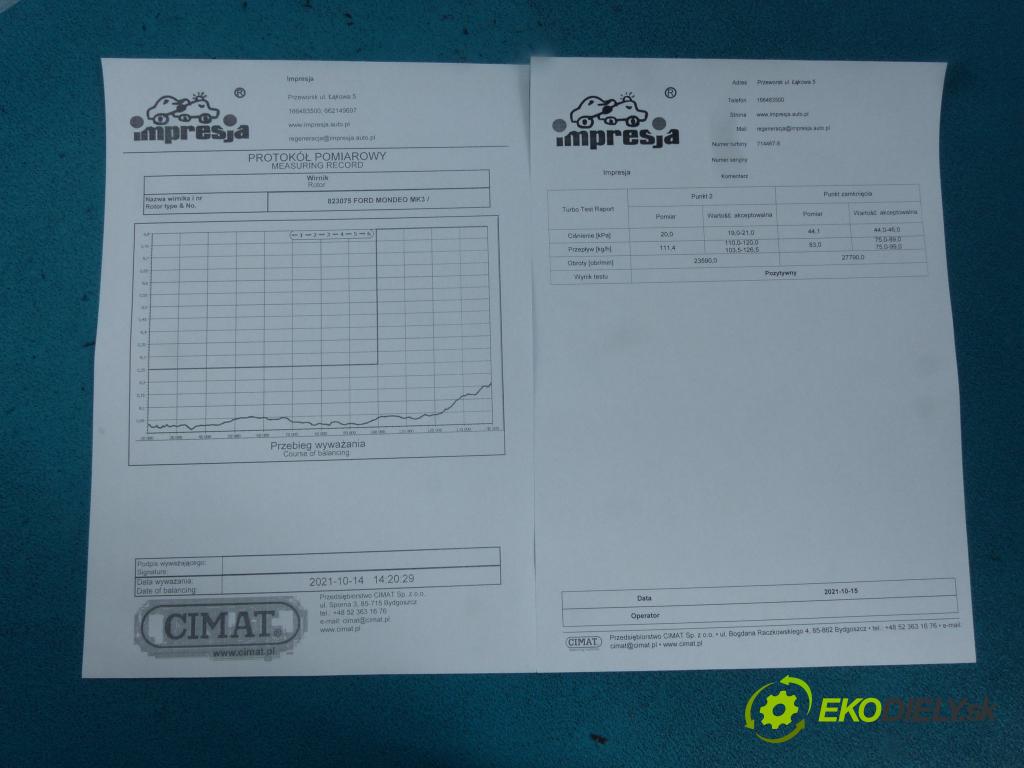 Ford Mondeo Mk3 2000-2007 2.0 tdci 131 hp automatic 96 kW 1998 cm3 5- Turbodmychadlo 714467-8 (Turbodúchadla (kompletní))