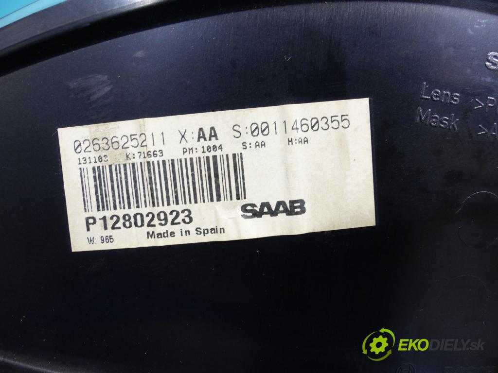Saab 9-3 II 2002-2012 2.0 16V Turbo 150 HP manual 110 kW 1998 cm3  Prístrojovka P12802923 (Prístrojové dosky, displeje)