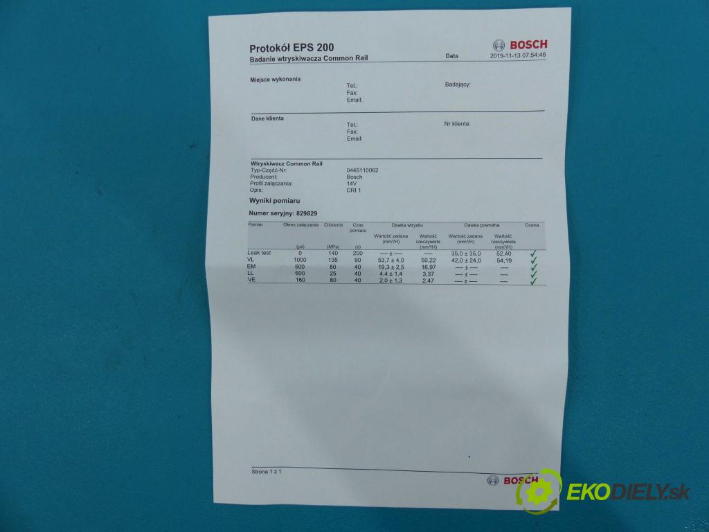 Peugeot 206 2.0 HDI 90 HP manual 66 kW 1997 cm3  vstrekovač 0445110062 (Vstrekovače)