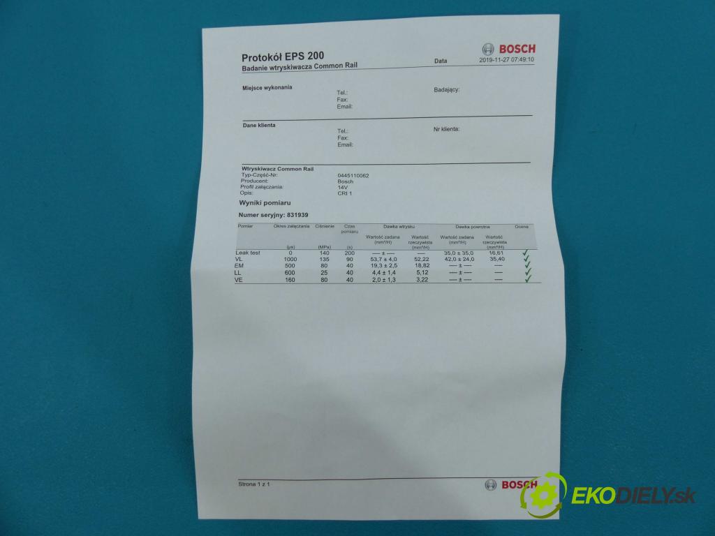 Peugeot 306 2.0 HDI 90 hp manual 66 kW 2000 cm3  vstřikovač 0445110062