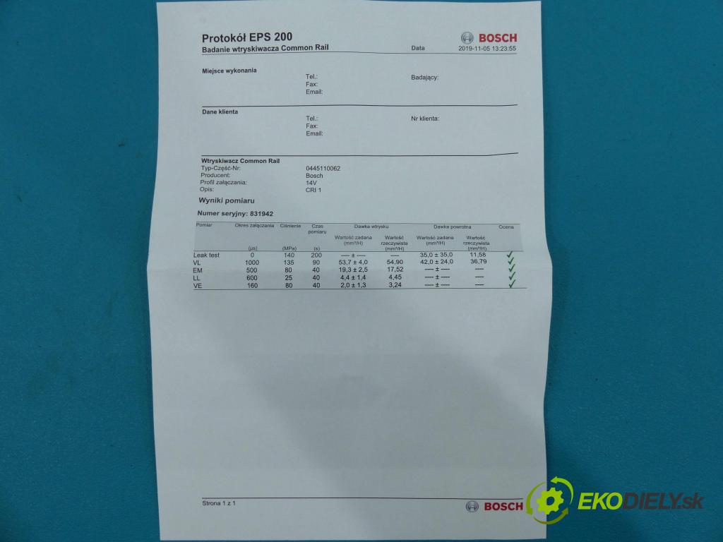 Peugeot 306 2.0 HDI 90 HP manual 66 kW 2000 cm3  vstrekovač 0445110062 (Vstrekovače)
