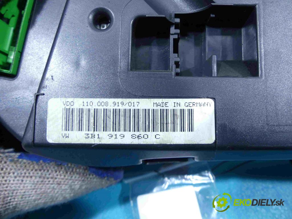 Vw Passat B5 1995-2005 1.9 TDI 110 HP manual 81 kW 1896 cm3  Prístrojovka 3B1919860C (Prístrojové dosky, displeje)