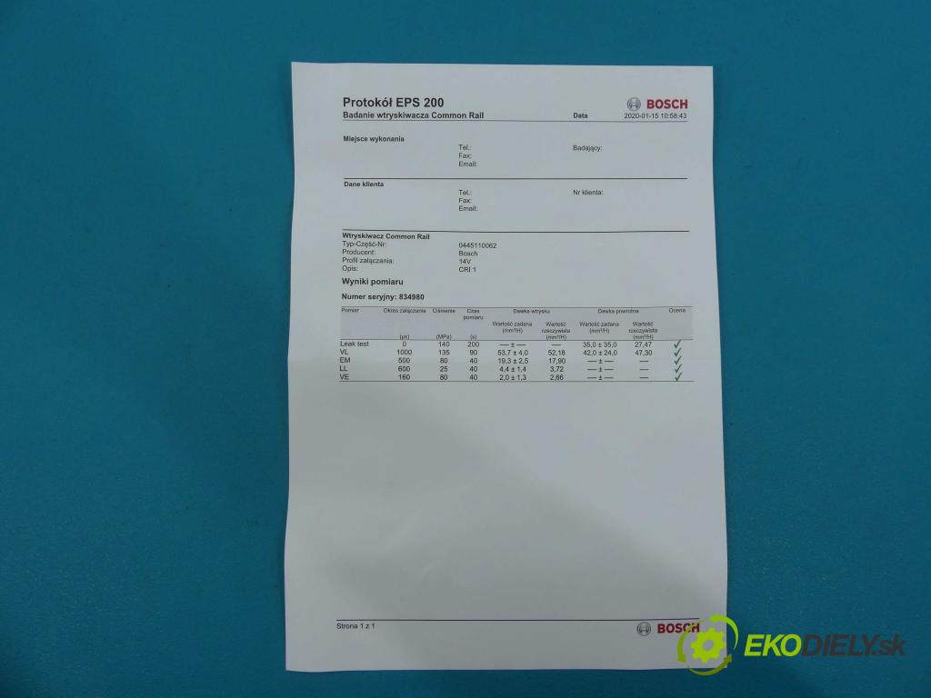 Citroen Xsara 1997-2000 2.0 HDI 90 HP manual 66 kW 1997 cm3  vstrekovač 0445110062 (Vstrekovače)
