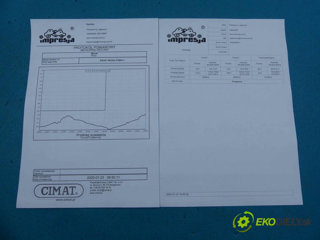 Skoda Fabia I 1999-2007 1.9 TDI 101 HP manual 74 kW 1896 cm3  Turbodúchadlo,turbo 54399700017 (Turbodúchadlá (kompletné))