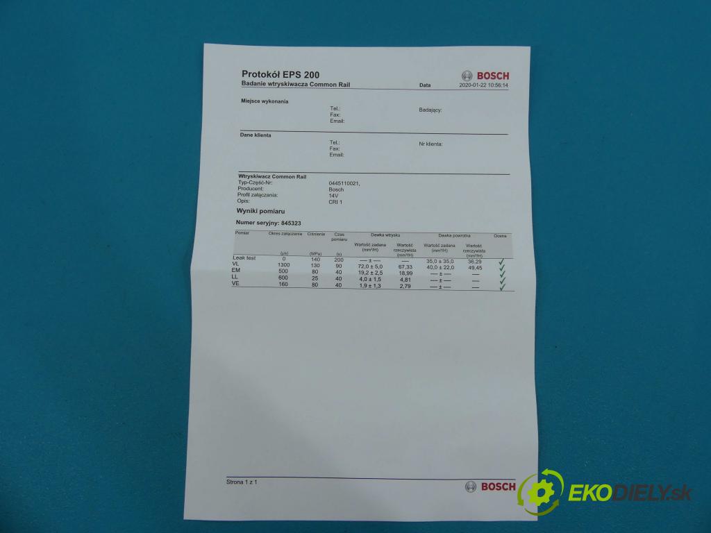 Renault Scenic I 1996-2003 1.9 DCI 102 hp manual 75 kW 1870 cm3  vstřikovač 0445110021