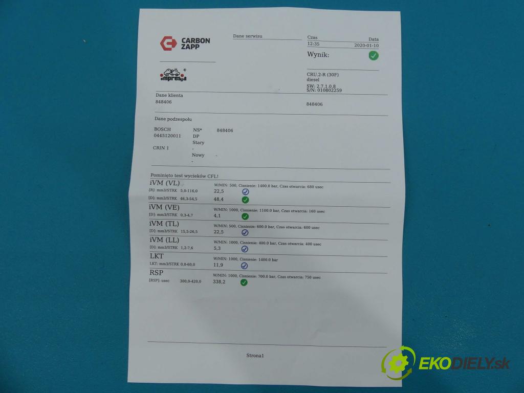 Fiat Ducato 1994-2006 2.3 JTD 110 hp manual 81 kW 2286 cm3  vstřikovač 0445120011