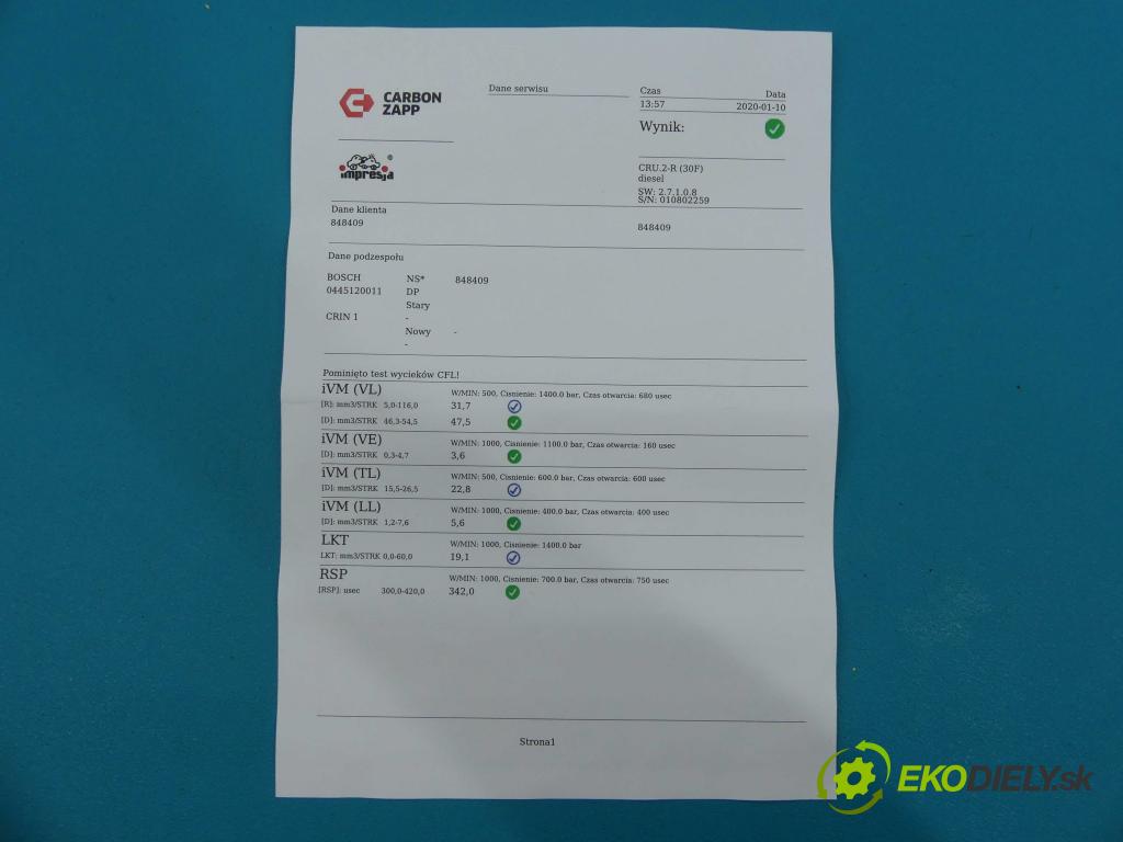 Fiat Ducato 1994-2006 2.3 JTD 110 hp manual 81 kW 2286 cm3  vstřikovač 0445120011