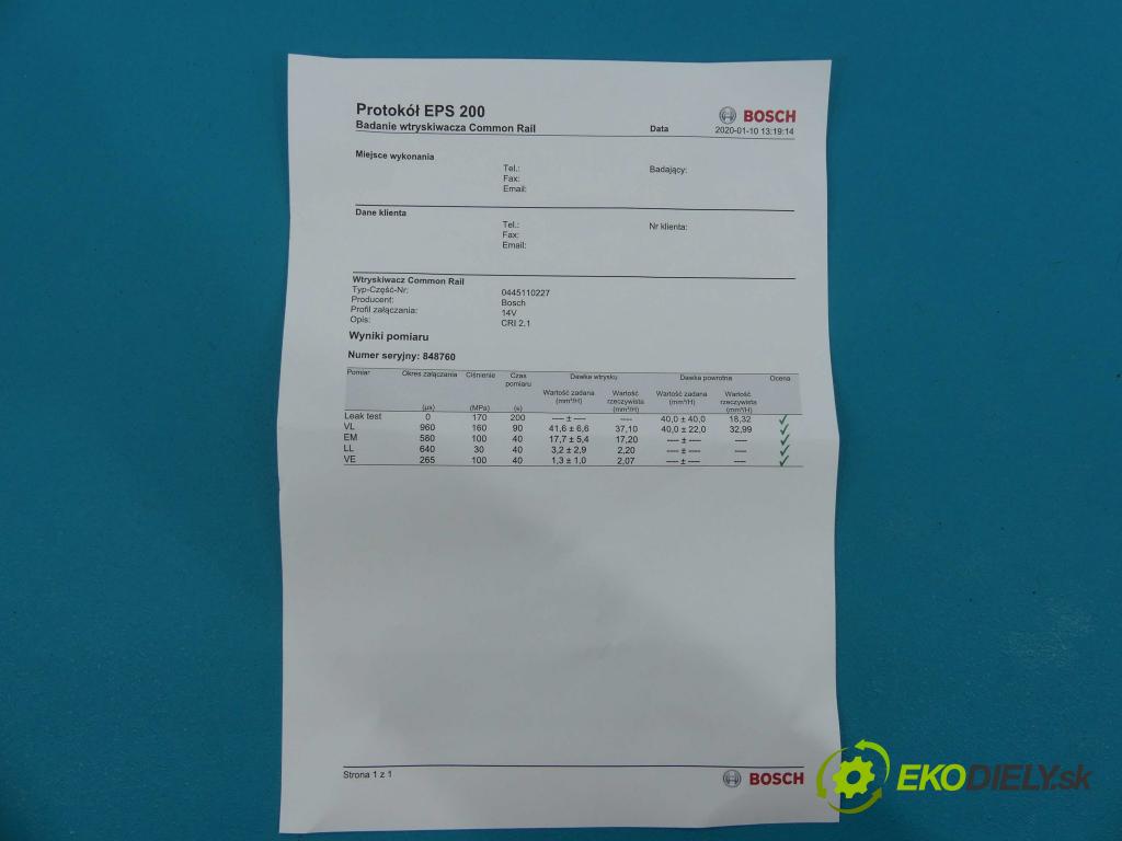 Toyota Corolla E15 2007-2014 1.4 D4D 90 HP manual 66 kW 1364 cm3  vstrekovač 0445110227 (Vstrekovače)
