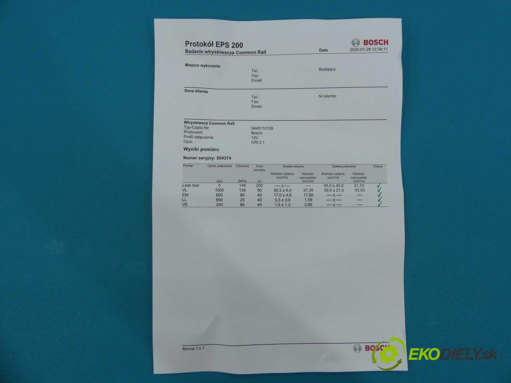 Peugeot 206 1.4 HDI 68 hp manual 50 kW 1398 cm3  vstřikovač 0445110135