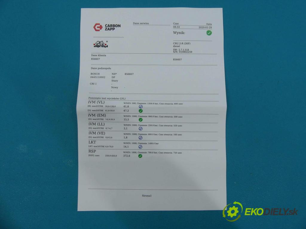 Lancia Lybra 1.9 JTD 105 HP manual 77 kW 1910 cm3  vstrekovač 0445110002 (Vstrekovače)