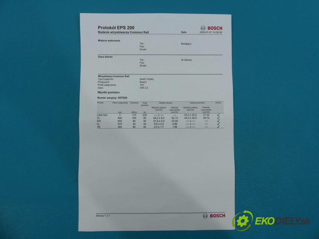 Fiat Croma II 2005-2010 1.9 JTD 150 hp automatic 110 kW 1910 cm3  vstřikovač 0445110243