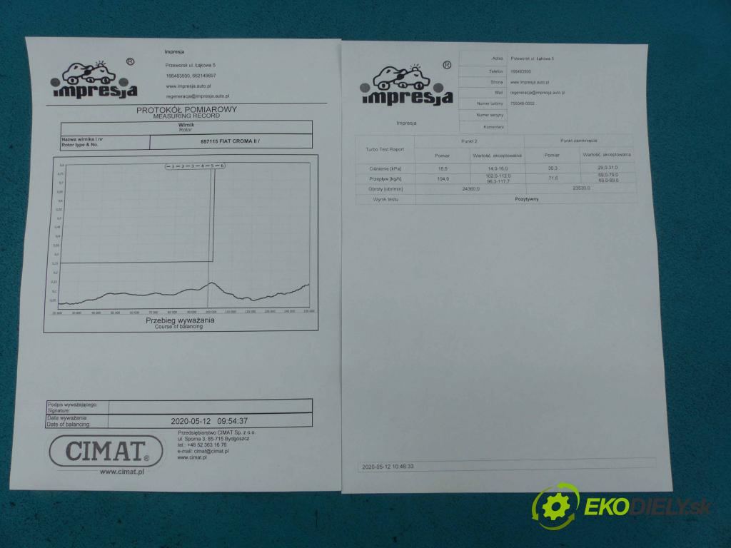 Fiat Croma II 2005-2010 1.9 JTD 150 HP automatic 110 kW 1910 cm3  Turbodúchadlo,turbo 755046-0002 (Turbodúchadlá (kompletné))