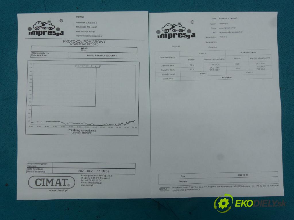 Renault Laguna II 2001-2007 1.9 dci 120 HP manual 88 kW 1870 cm3 5- turbodúchadlo, turbo repasovaná 708639-2