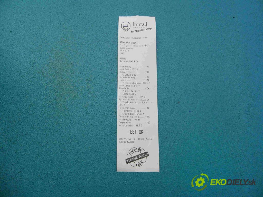 Mercedes SLK I R170  1996-2004 2.0 kompressor 163 HP manual 120 kW 1998 cm3  Alternátor 0123320035 (Alternátory)
