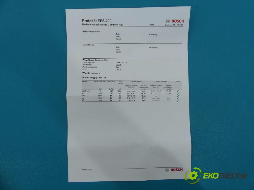 Fiat Stilo 1.9 JTD 116 HP manual 85 kW 1910 cm3 vstrekovač 0445110119 (Vstrekovače)