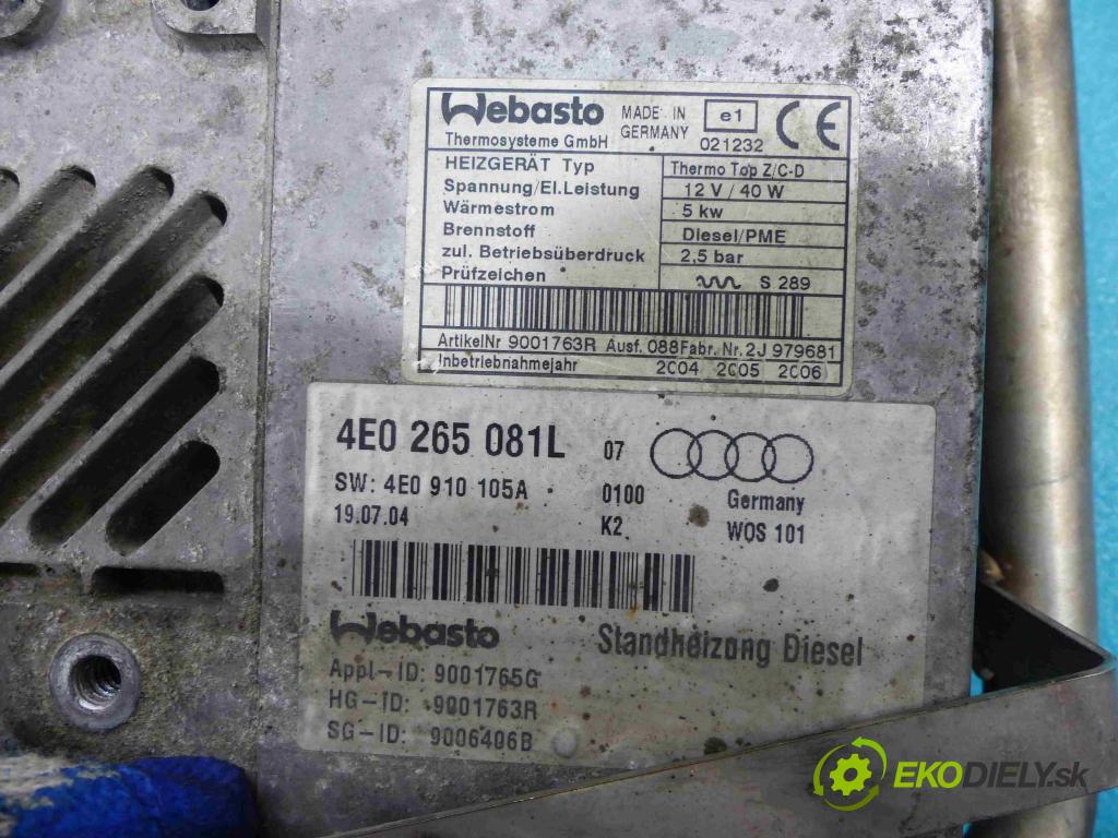 Audi A8 D3 2002-2009 4.0 TDI 275 hp automatic 202 kW 3936 cm3  Webasto 4E0265081L (Webasto ohřívače)