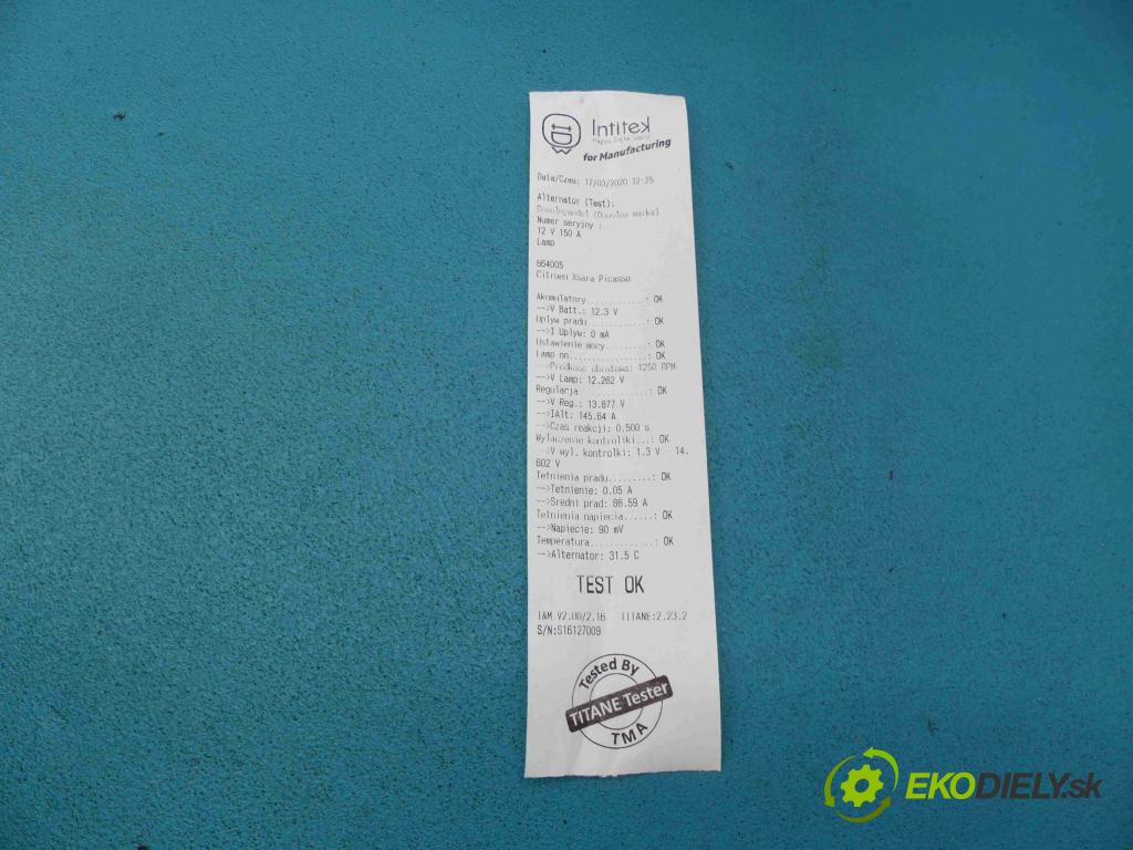 Citroen Xsara Picasso 2.0 HDI 90 hp manual 66 kW 1997 cm3  Alternátor 0124615002 (Alternátory)