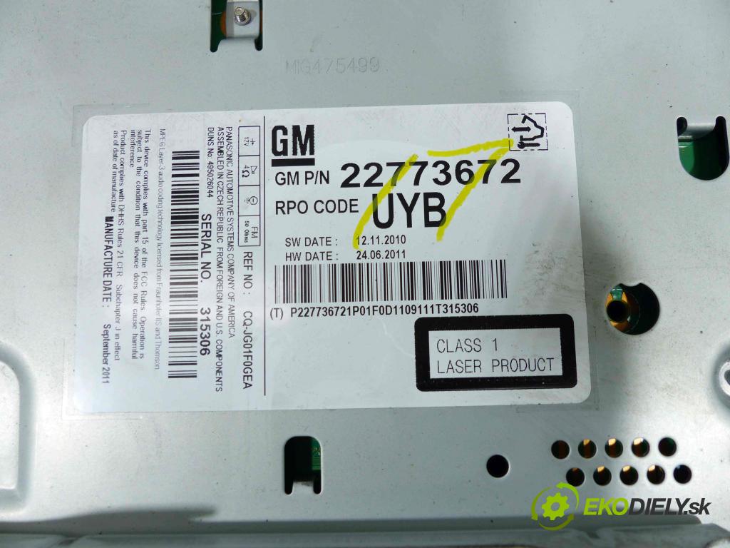 Opel Astra IV 2009-2015 1.7 cdti 110 HP manual 81 kW 1686 cm3 5- Radio továreň: 22773672