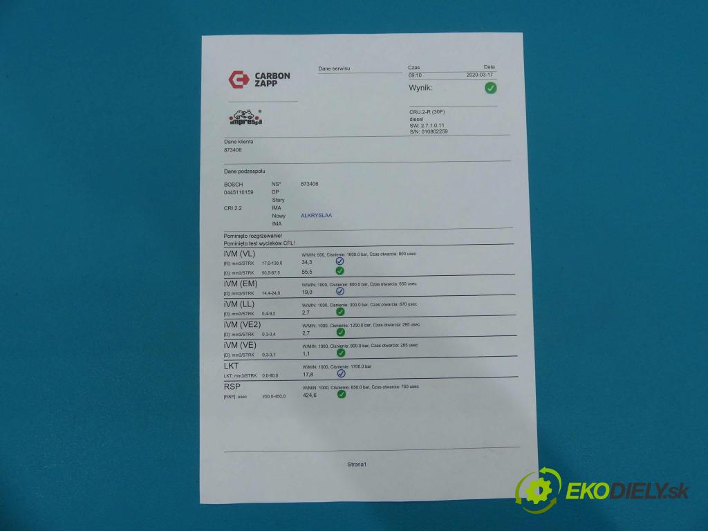 Opel Astra III 2004-2014 1.9 CDTI 150 HP  110 kW 1900 cm3  vstrekovač 0445110159 (Vstrekovače)