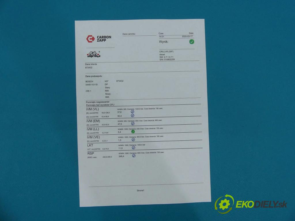 Fiat Stilo 1.9 JTD 116 HP  85 kW 1900 cm3  vstrekovač 0445110119 (Vstrekovače)