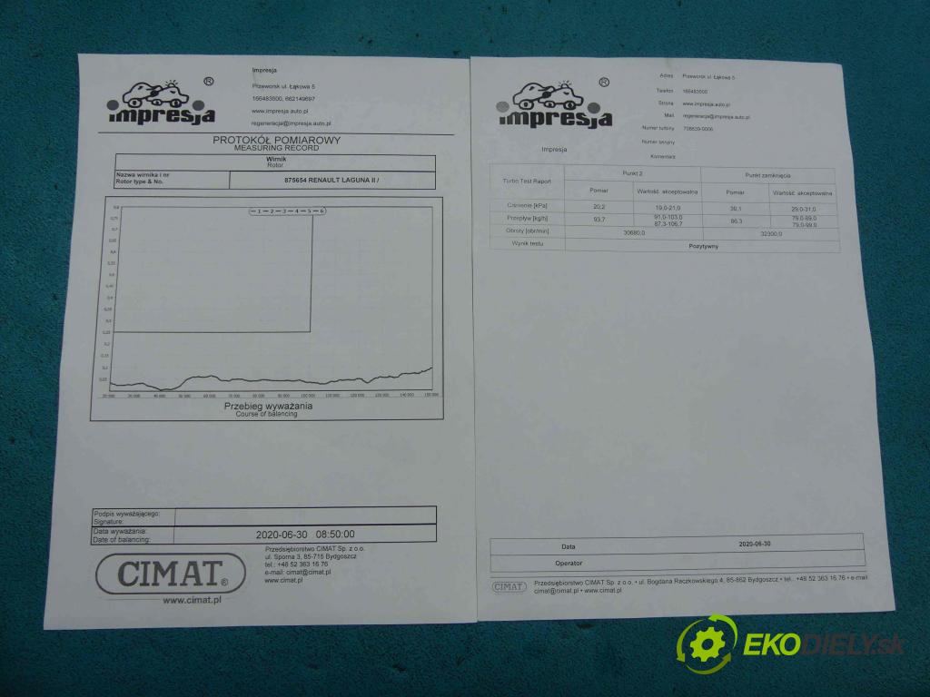 Renault Laguna II 2001-2007 1.9 DCI 120 HP manual 88 kW 1870 cm3 5- Turbodúchadlo,turbo 708639-6 (Turbodúchadlá (kompletné))