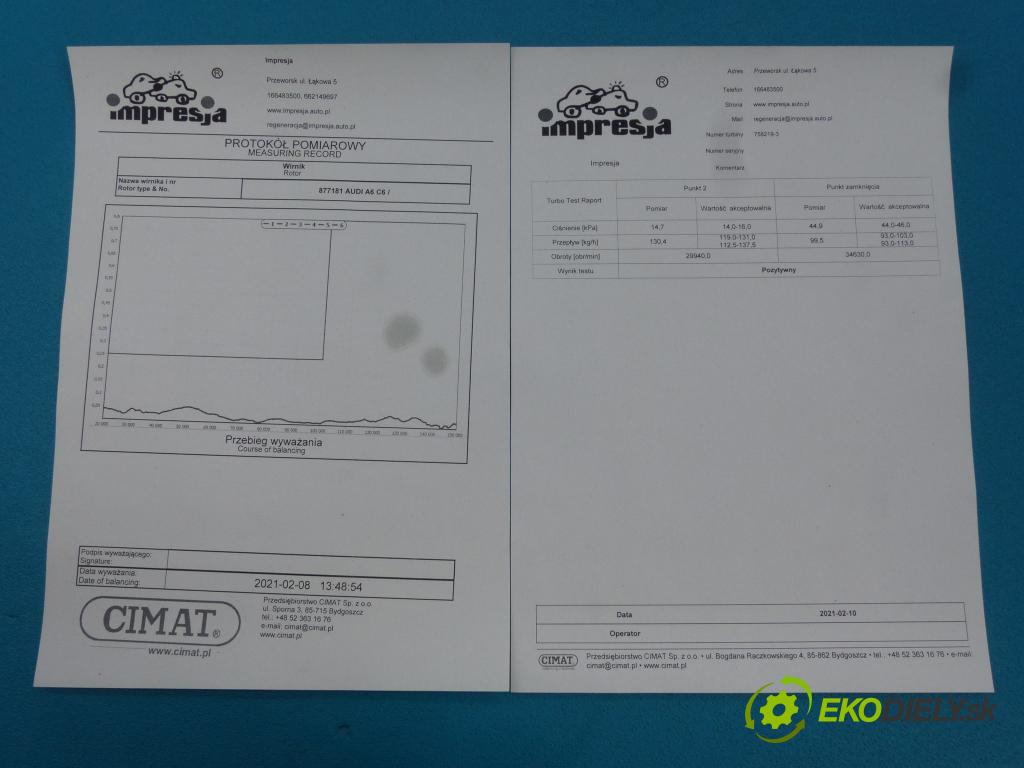 Audi A6 C6 2004-2011 2.0 tdi 140 HP manual 103 kW 1968 cm3 5- turbodúchadlo, turbo repasovaná 758219-3