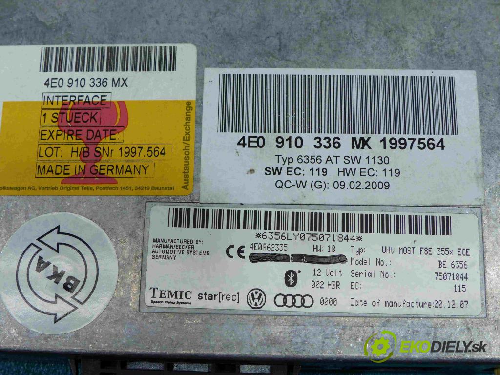 Audi Q7 2005-2015 3.0 TDI automatic 171 kW 2967 cm3  Modul Riadiaca jednotka 4E0910336MX (Ostatné)