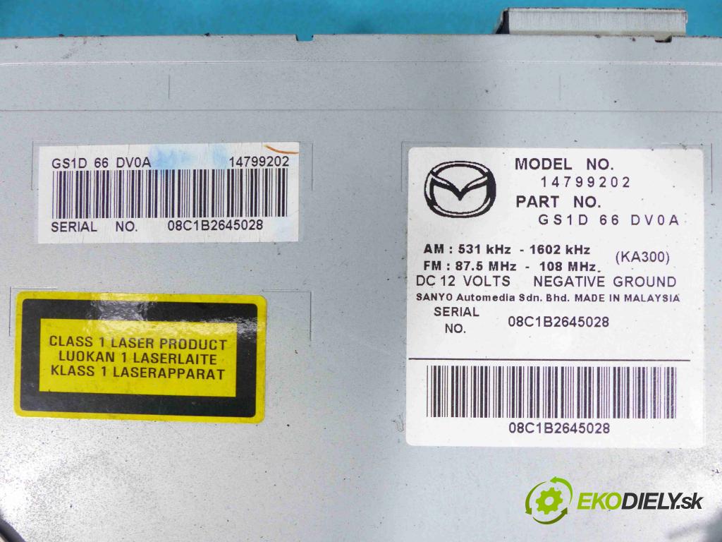 Mazda 6 II GH 2007-2012 2.0 citd 140 HP manual 103 kW 1998 cm3  RADIO GS1D66DV0A (Audio zariadenia)