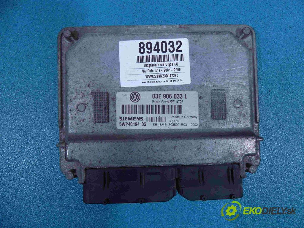 Vw Polo IV 9N 2001-2009 1.2 12V 64 HP manual 47 kW 1198 cm3 5- Jednotka riadiaca 5WP4019405