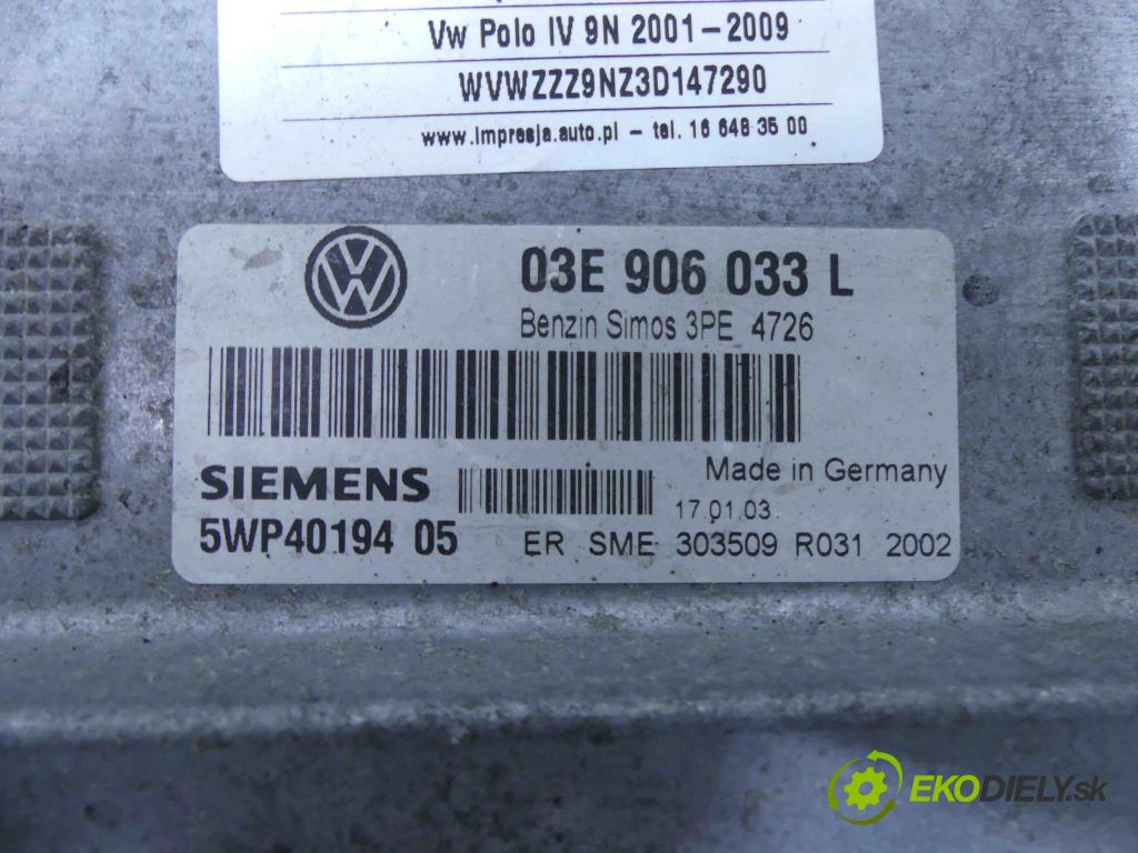 Vw Polo IV 9N 2001-2009 1.2 12V 64 HP manual 47 kW 1198 cm3 5- Jednotka riadiaca 5WP4019405
