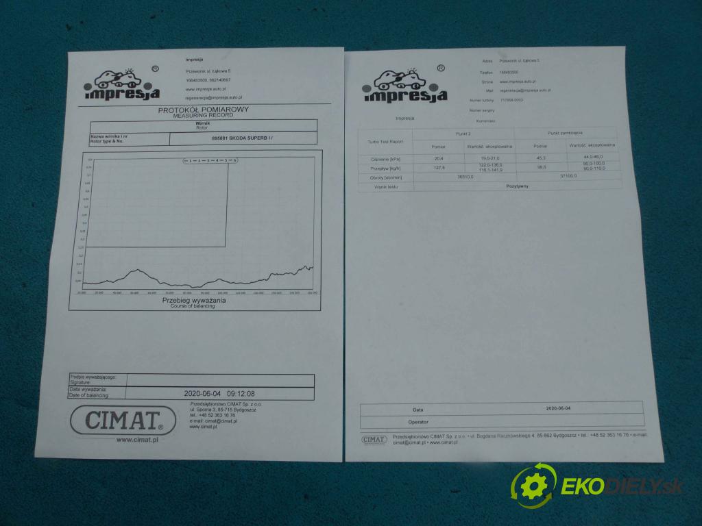 Skoda Superb I 2001-2008 1.9 TDI 131 hp manual 96 kW 1896 cm3 4- turbo 717858-3 (Turbodúchadla (kompletní))