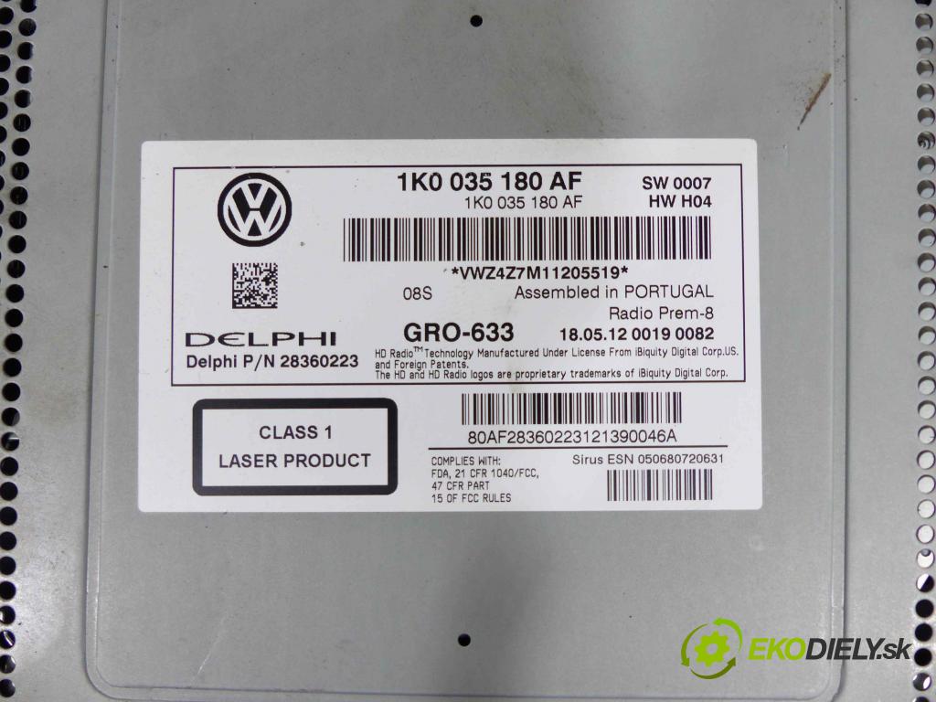 Vw Golf VI 2008-2013 2.0 TDI 140 HP manual 103 kW 1968 cm3 5- RADIO 1K0035180AF (Audio zariadenia)