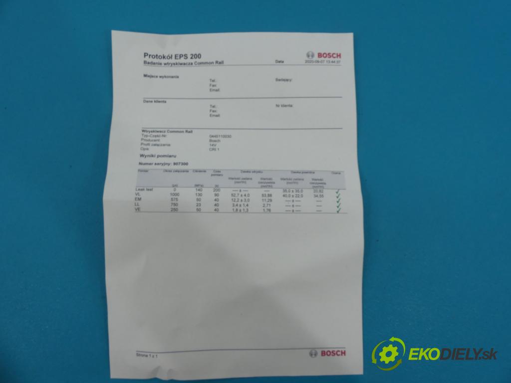 Rover 75 2.0 CDT 116 HP manual 85 kW 1951 cm3 4- vstrek 0445110030 (Vstrekovače)