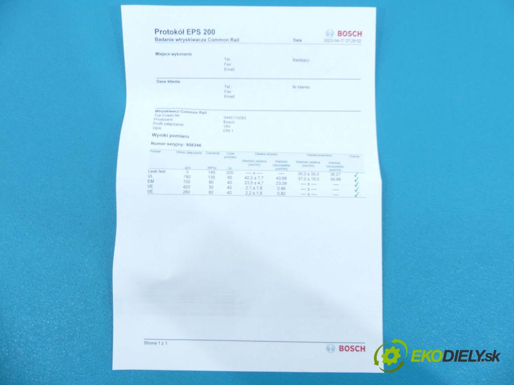 Fiat Panda II 2003-2012 1,3.0 jtd 69KM manual 51 kW 1248 cm3 5- vstrek 0445110083 (Vstrekovače)