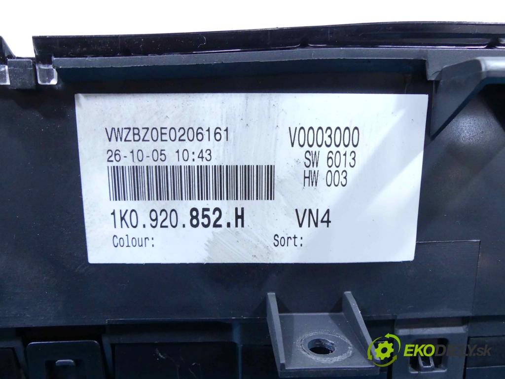 Vw Golf V 2003-2009 1.6 8V 102 HP manual 75 kW 1595 cm3 5- prístrojovka/ budíky 1K0920852H (Prístrojové dosky, displeje)