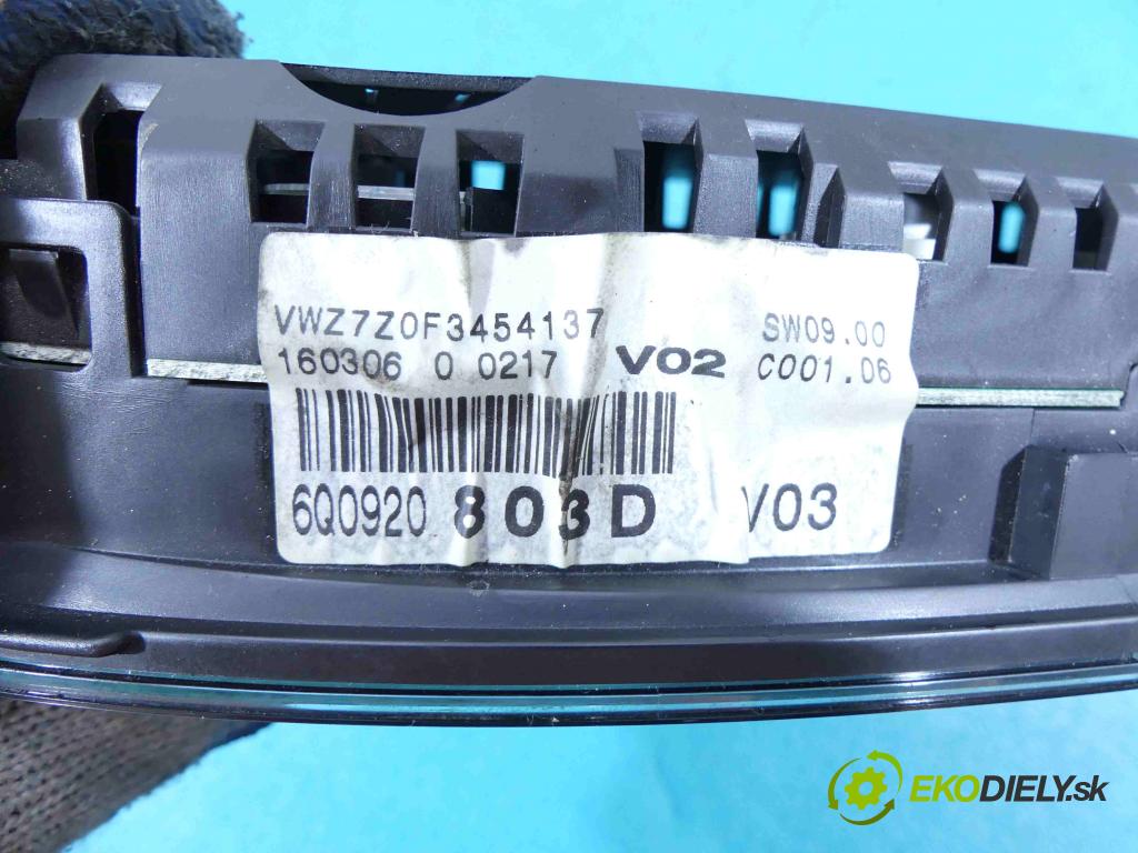 Vw Polo IV 9N 2001-2009 1.4 tdi 69KM manual 51 kW 1422 cm3 3- prístrojovka/ budíky 6Q0920803D (Prístrojové dosky, displeje)