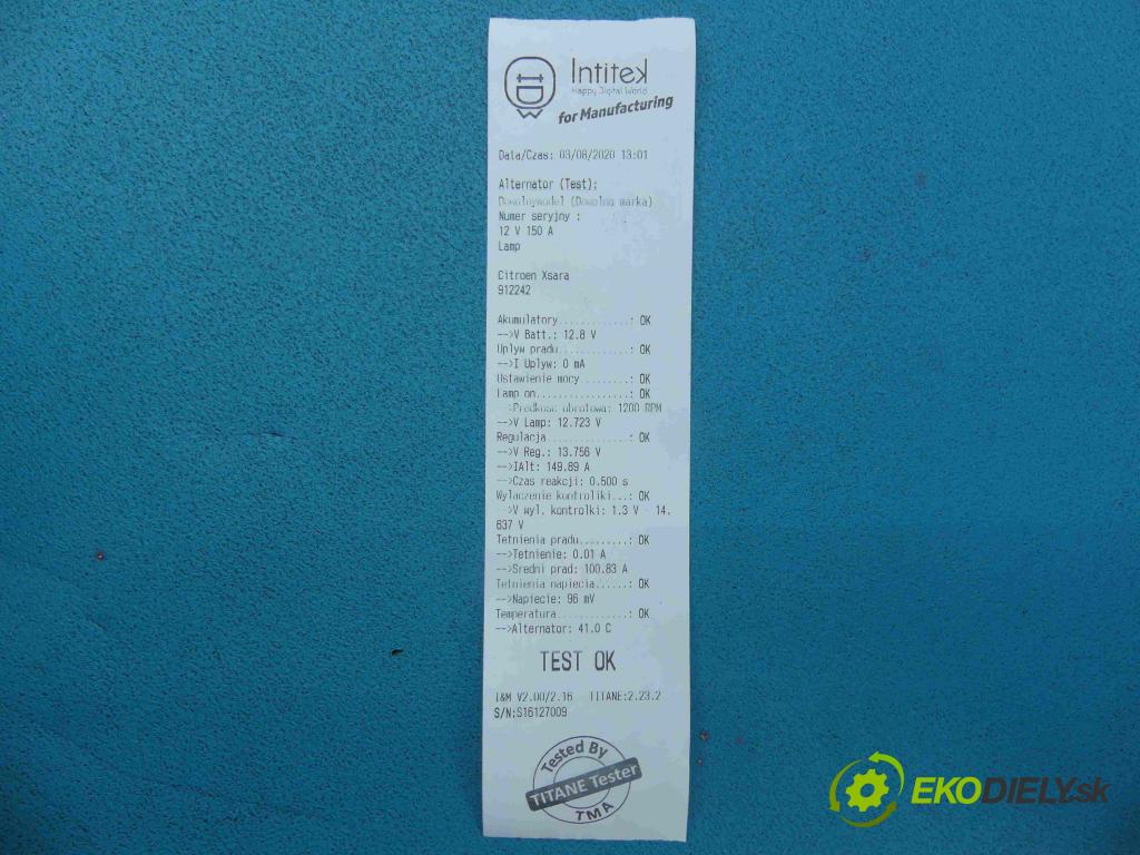 Citroen Xsara 1997-2000 2.0 hdi 90 HP manual 66 kW 1997 cm3 5- Alternator 0124615002 (Alternátory)