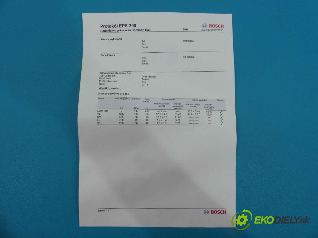 Rover 75 2.0 CDT 116 HP manual 85 kW 1951 cm3 4- vstrek 0445110030 (Vstrekovače)