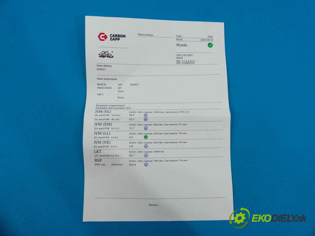 Rover 75 2.0 CDT 116 HP manual 85 kW 1951 cm3 4- vstrek 0445110030 (Vstrekovače)