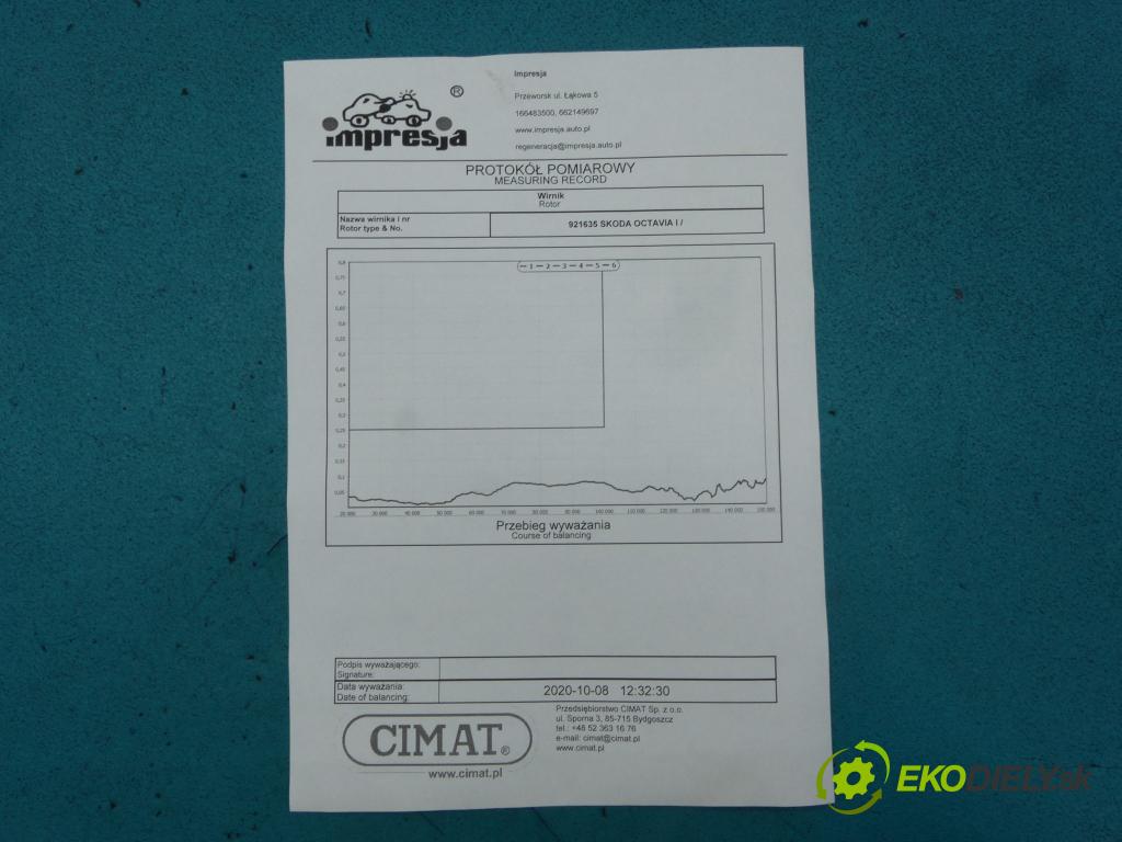 Skoda Octavia I 1996-2010 1.9 tdi 90 HP manual 66 kW 1896 cm3 5- turbodúchadlo, turbo 454159-2 (Turbodúchadlá (kompletné))