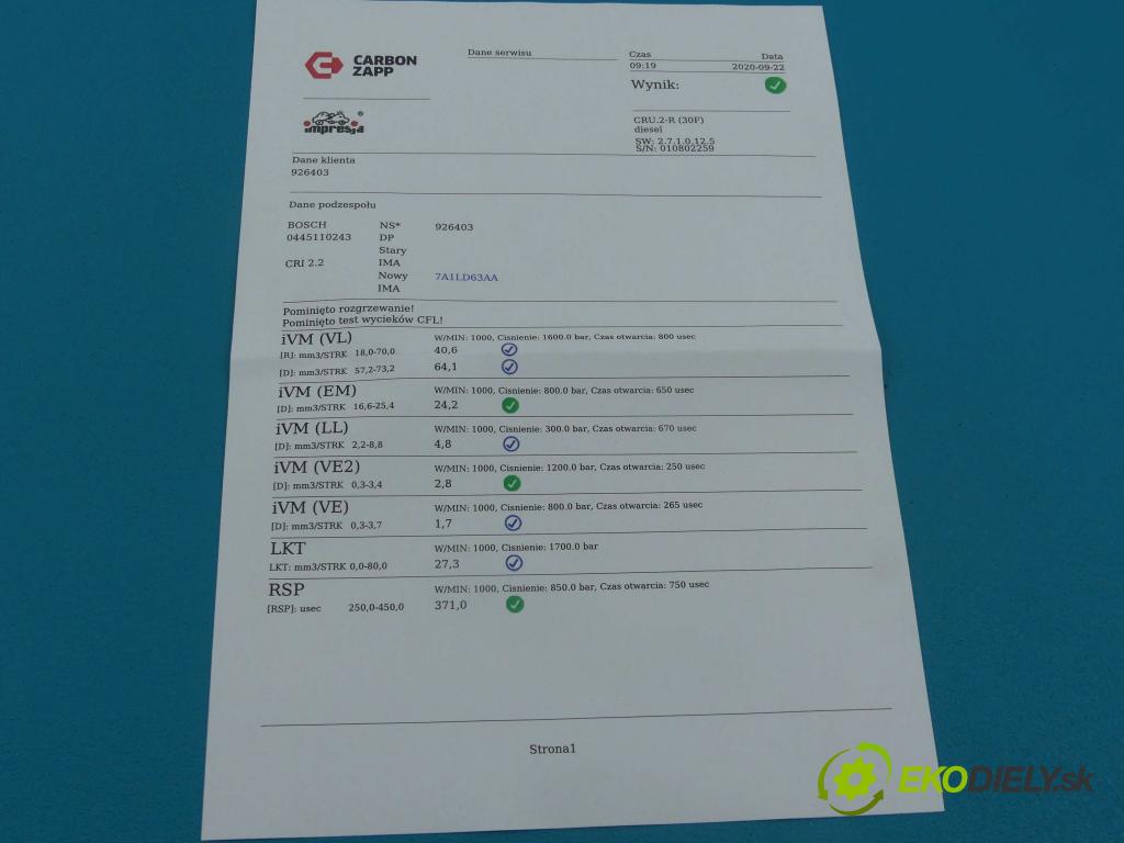 Opel Signum 1.9 cdti 150 HP manual 110 kW 1910 cm3 5- vstrek 0445110243 (Vstrekovače)