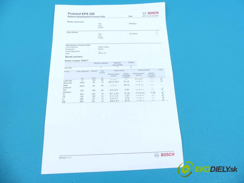 Vw Phaeton 3.0 tdi 224hp automatic 165 kW 2967 cm3 4- vstrek 0445115004 (Vstrekovače)