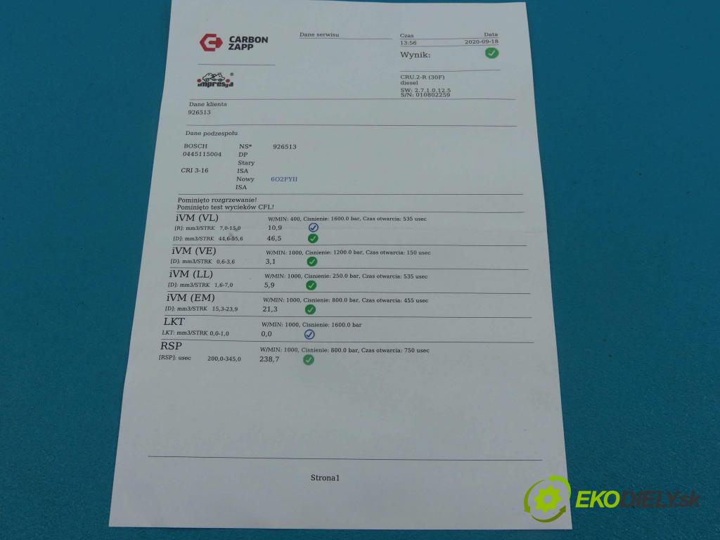 Vw Phaeton 3.0 tdi 224hp automatic 165 kW 2967 cm3 4- vstrek 0445115004 (Vstrekovače)