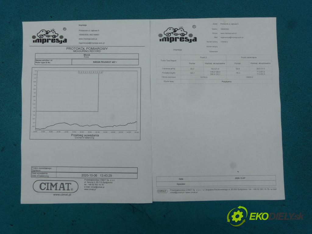 Peugeot 407 2.0 hdi (RHR) 136 HP manual 100 kW 1997 cm3 5- turbodúchadlo, turbo repasovaná 753556-2