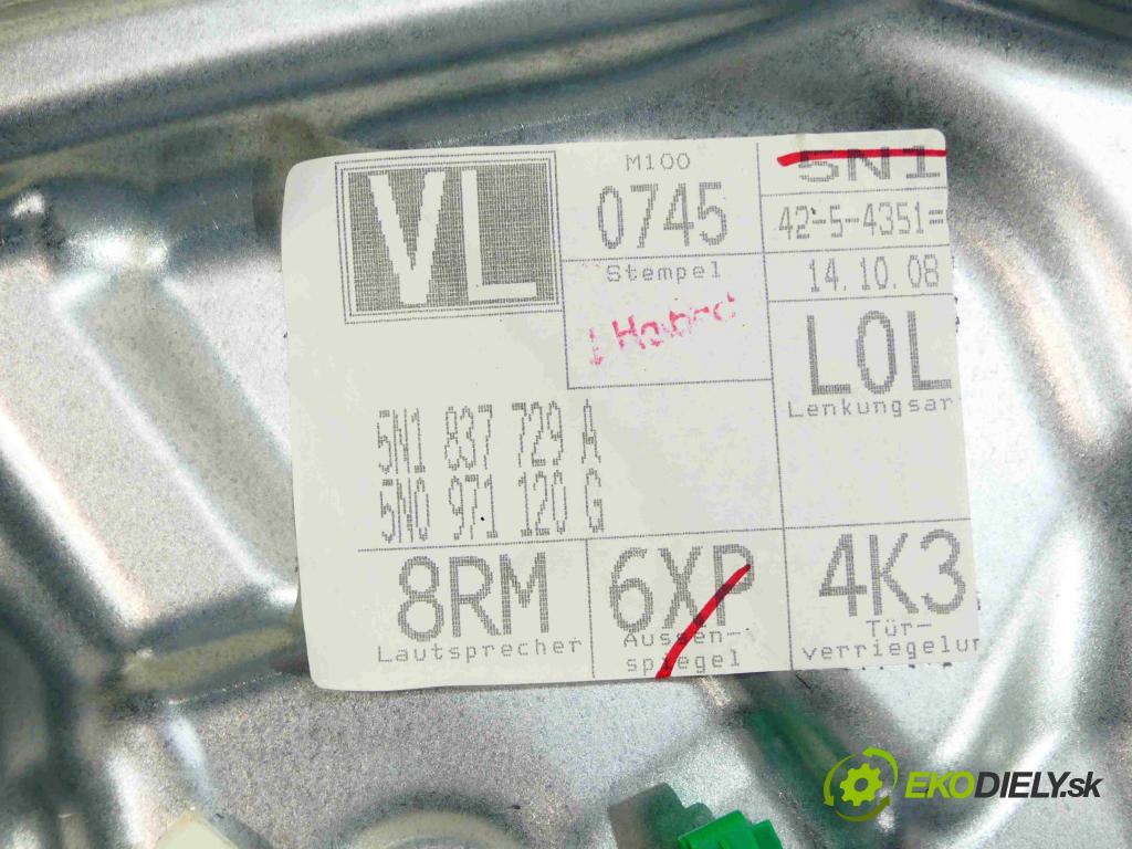 Vw Tiguan I 2007-2016 2.0 tdi 170 HP manual 125 kW 1968 cm3 5- mechanizmus okná predné ľavý 5N0959701A
