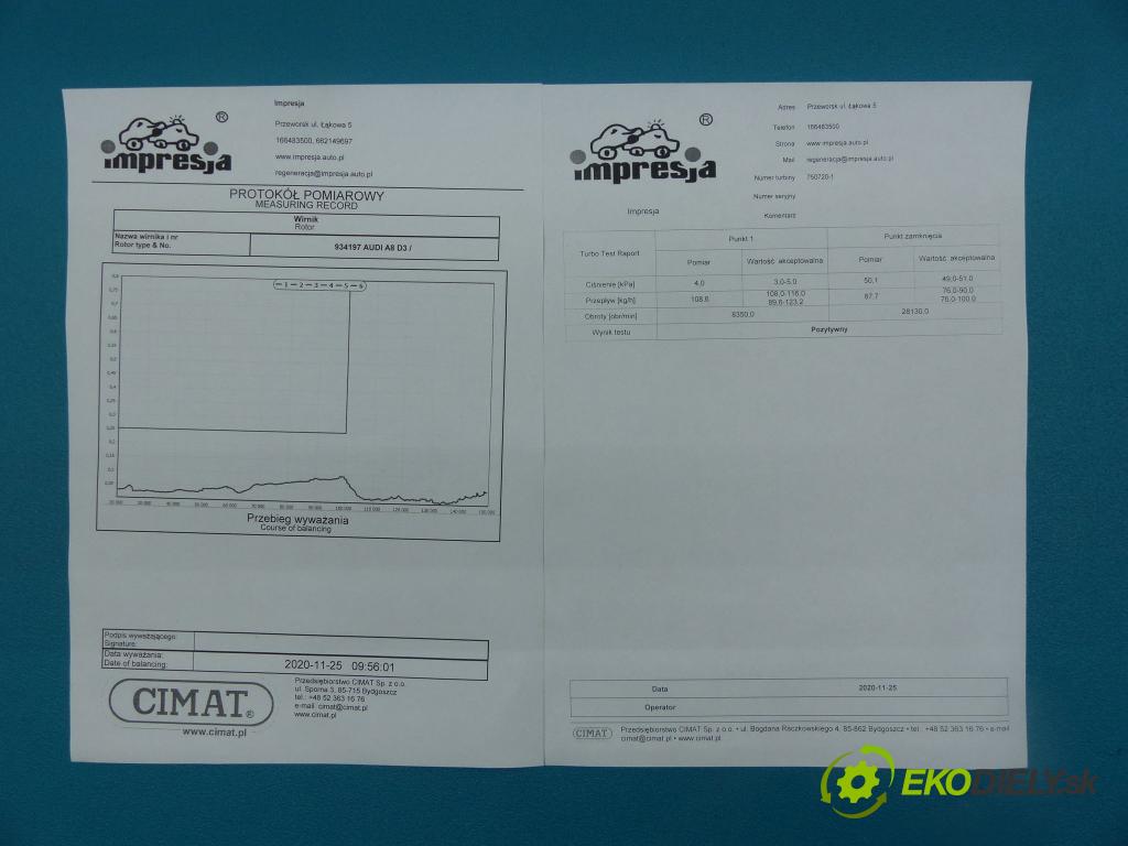 Audi A8 D3 2002-2009 4.0 TDI 275 HP automatic 202 kW 3936 cm3 4- turbodúchadlo, turbo repasovaná 750720-1